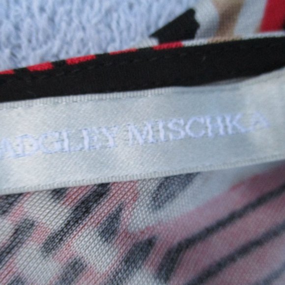 Badgley Mischka Midi Silk Dress Women’s 6 Red/Black Beaded Abstract Print Retro - Picture 6 of 16